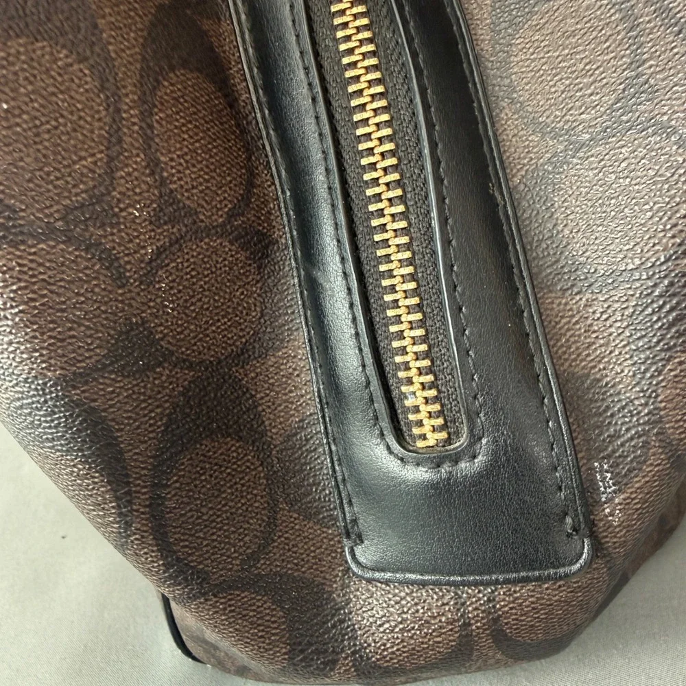 Coach Lexy Shoulder Bag Signature Coated Canvas Brown Black Monogram - Picture 6 of 12